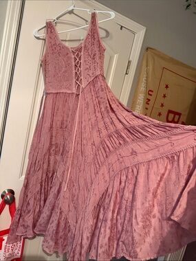 Scully Dusty Rose Lace-Up Tiered Maxi Dress